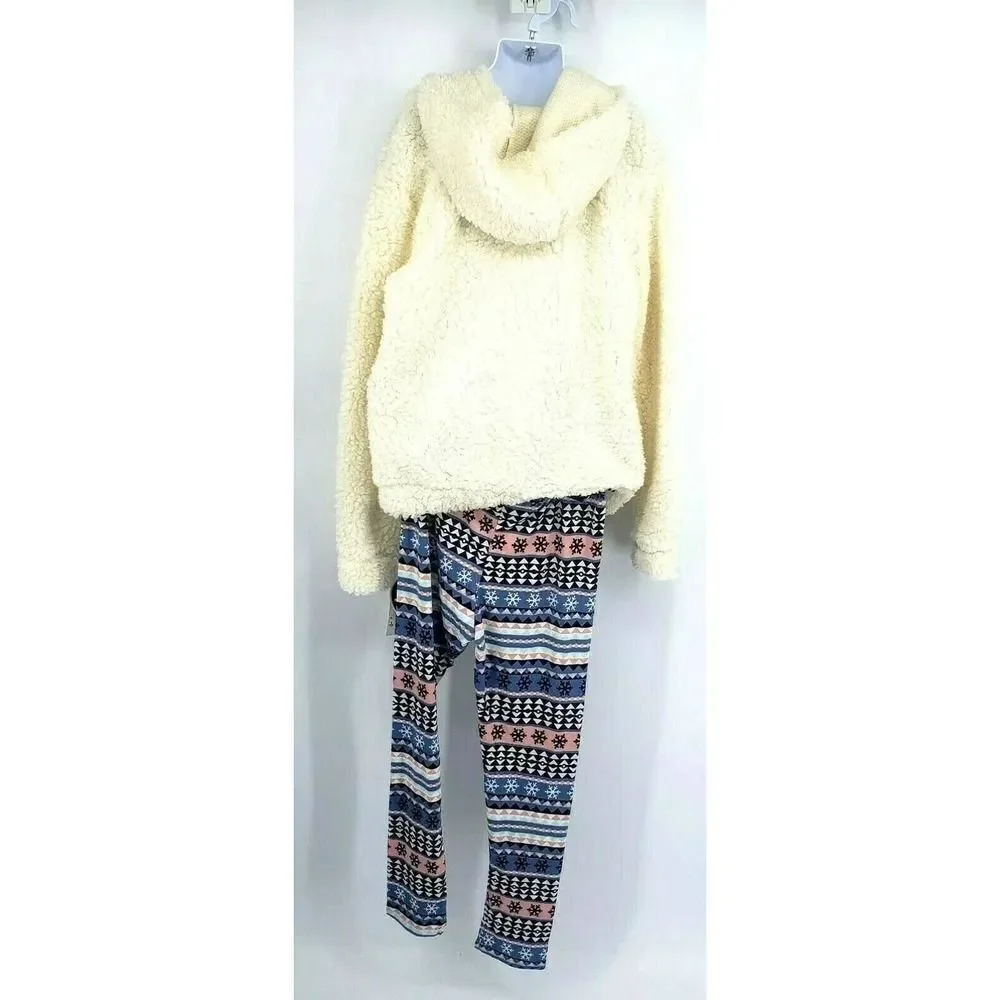 Girls‎ 14 16 2 Piece Outfit Set Sherpa Hoodie Sweatshirt and Leggings Snowflake